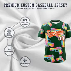 Dark Green Orange Sugar-Coated Firepower Graffiti Baseball Jersey 3