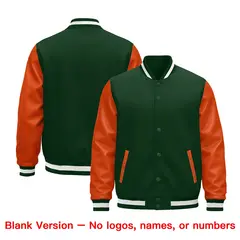 Dark Green Orange White Raglan Full-Snap Letterman Jacket Leather Sleeves 5