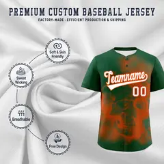 Dark Green Orange White Skeleton Graffiti Baseball Jersey 4