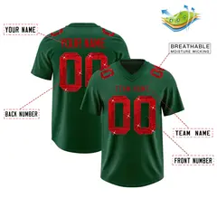 Dark Green Red Sequin Lettering Stretch Football Jersey 2