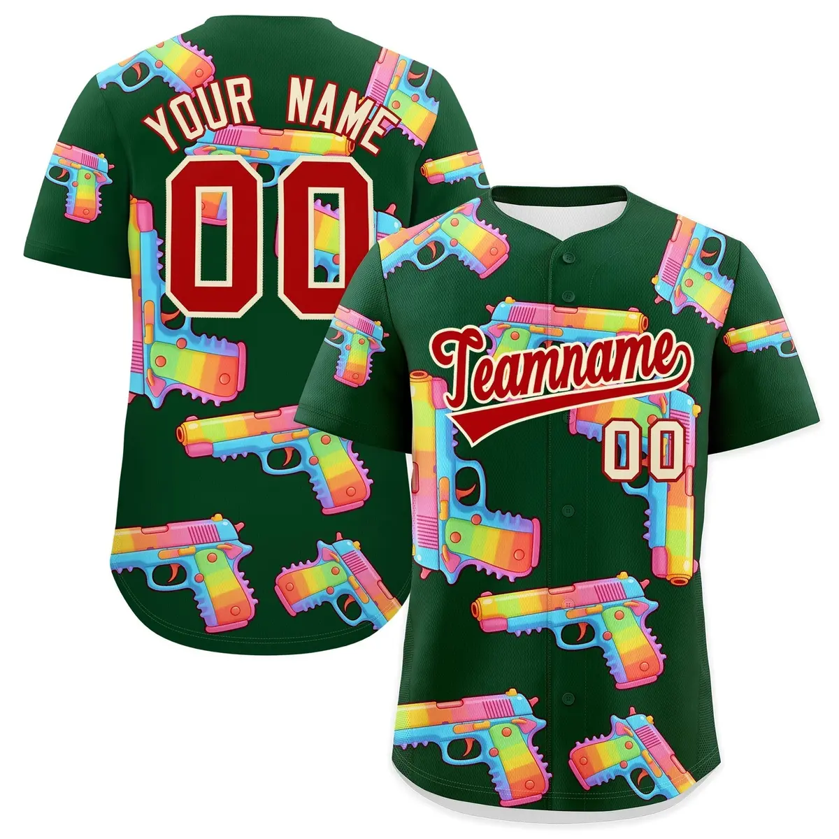 Dark Green Red Sugar-Coated Firepower Graffiti Baseball Jersey