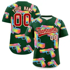 Dark Green Red Sugar-Coated Firepower Graffiti Baseball Jersey 1