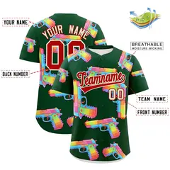 Dark Green Red Sugar-Coated Firepower Graffiti Baseball Jersey 2