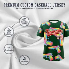Dark Green Red Sugar-Coated Firepower Graffiti Baseball Jersey 3