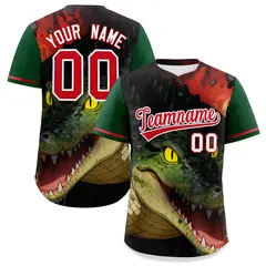 Dark Green Red White Crocodile Graffiti Baseball Jersey