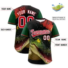 Dark Green Red White Crocodile Graffiti Baseball Jersey 2