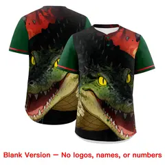 Dark Green Red White Crocodile Graffiti Baseball Jersey 7