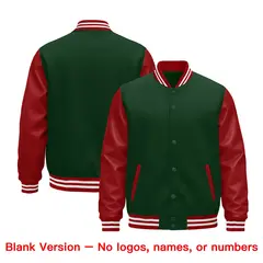 Dark Green Red White Raglan Full-Snap Letterman Jacket Leather Sleeves 5