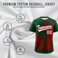 Dark Green Red White Skeleton Graffiti Baseball Jersey 4