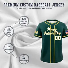 Dark Green White Old Gold Father's Day Baseball Jersey 3