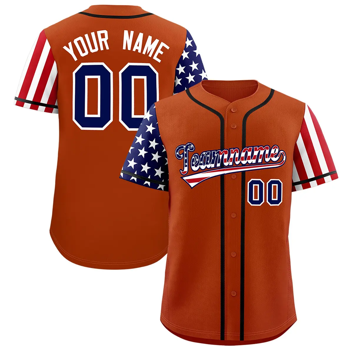 Dark Orange American Flag Design Baseball Jersey