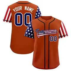 Dark Orange American Flag Design Baseball Jersey