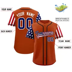 Dark Orange American Flag Design Baseball Jersey 2