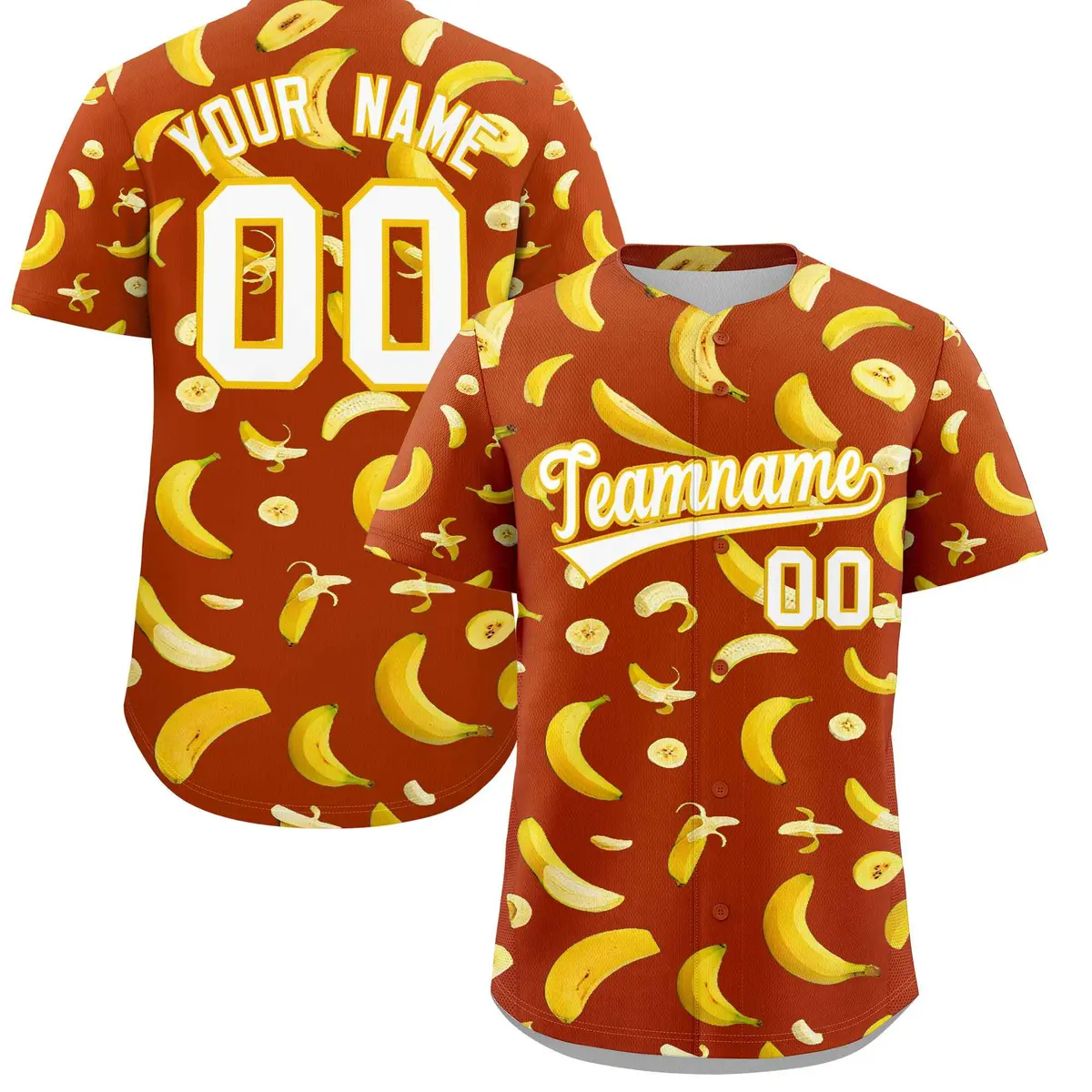 Dark Orange Banana Graffiti Pattern Fashion Baseball Jersey