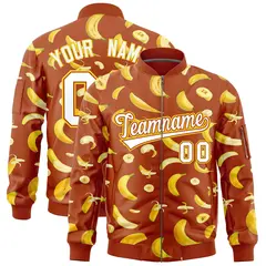 Dark Orange Banana Pattern Varsity Letterman Bomber Jacket