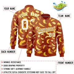Dark Orange Banana Pattern Varsity Letterman Bomber Jacket 2