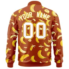 Dark Orange Banana Pattern Varsity Letterman Bomber Jacket 4