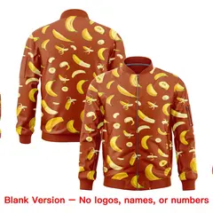 Dark Orange Banana Pattern Varsity Letterman Bomber Jacket 8
