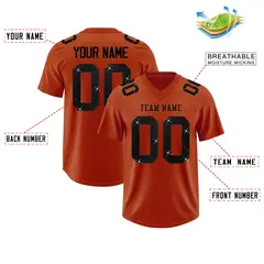 Dark Orange Black Sequin Lettering Football Jersey 2