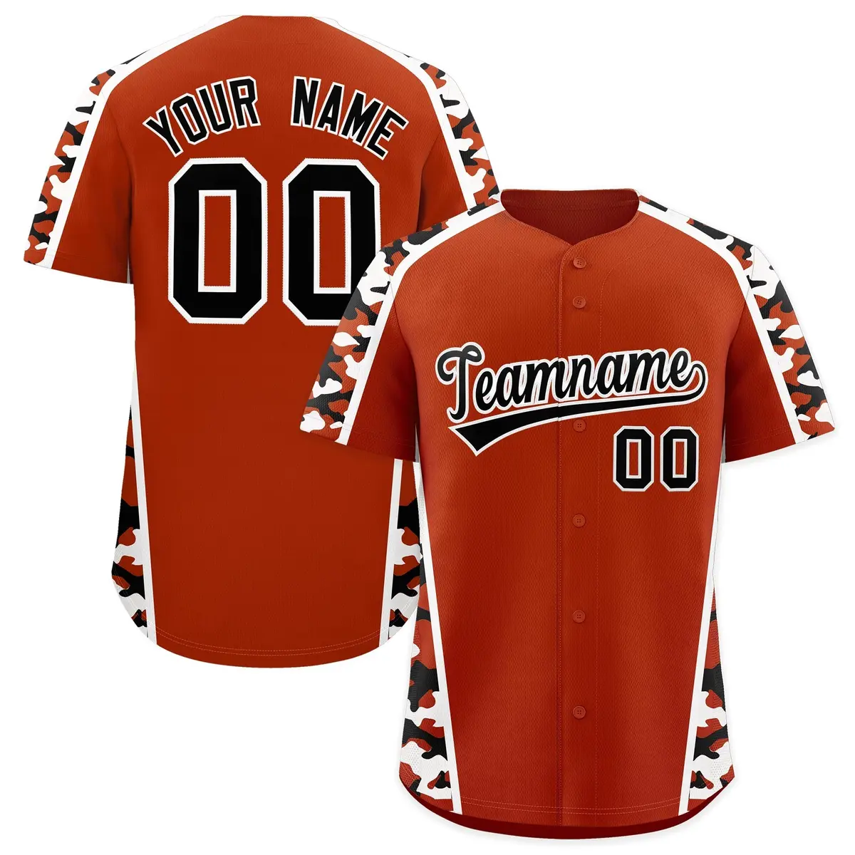Dark Orange Black Side Camo Baseball Jersey