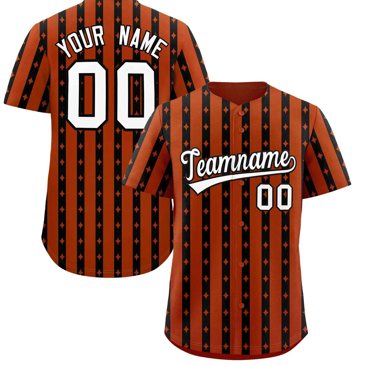Dark Orange Black Thick Stripes Star Pattern Baseball Jersey