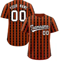 Dark Orange Black Thick Stripes Star Pattern Baseball Jersey