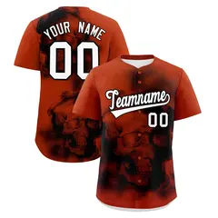 Dark Orange Black White Skeleton Graffiti Baseball Jersey 1