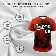 Dark Orange Black White Skeleton Graffiti Baseball Jersey 4