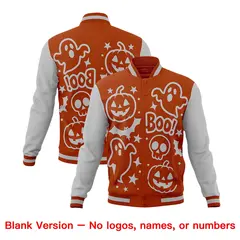 Dark Orange Gray White Halloween Bats Pumpkins Ghost Letterman Jacket 7