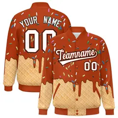 Dark Orange Ice Cream Cone Graffiti Full-Snap Varsity Jacket