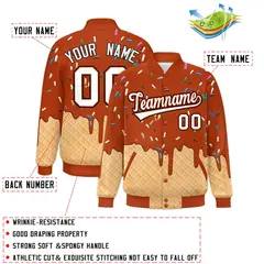 Dark Orange Ice Cream Cone Graffiti Full-Snap Varsity Jacket 2
