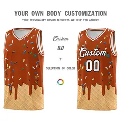 Dark Orange Ice Cream Element Pattern Basketball Kits 3