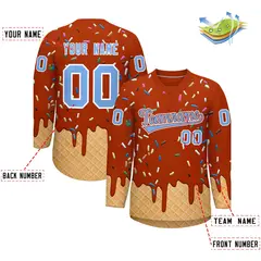 Dark Orange Light Blue Ice Cream Pattern V-Neck Hockey Jersey 2
