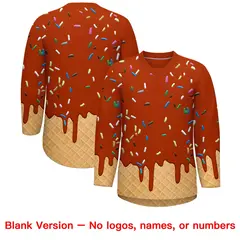 Dark Orange Light Blue Ice Cream Pattern V-Neck Hockey Jersey 7