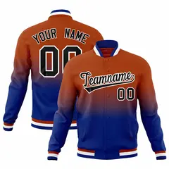 Dark Orange Royal Blue Gradient Full-Snap Varsity Letterman Jacket 1