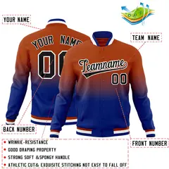 Dark Orange Royal Blue Gradient Full-Snap Varsity Letterman Jacket 2