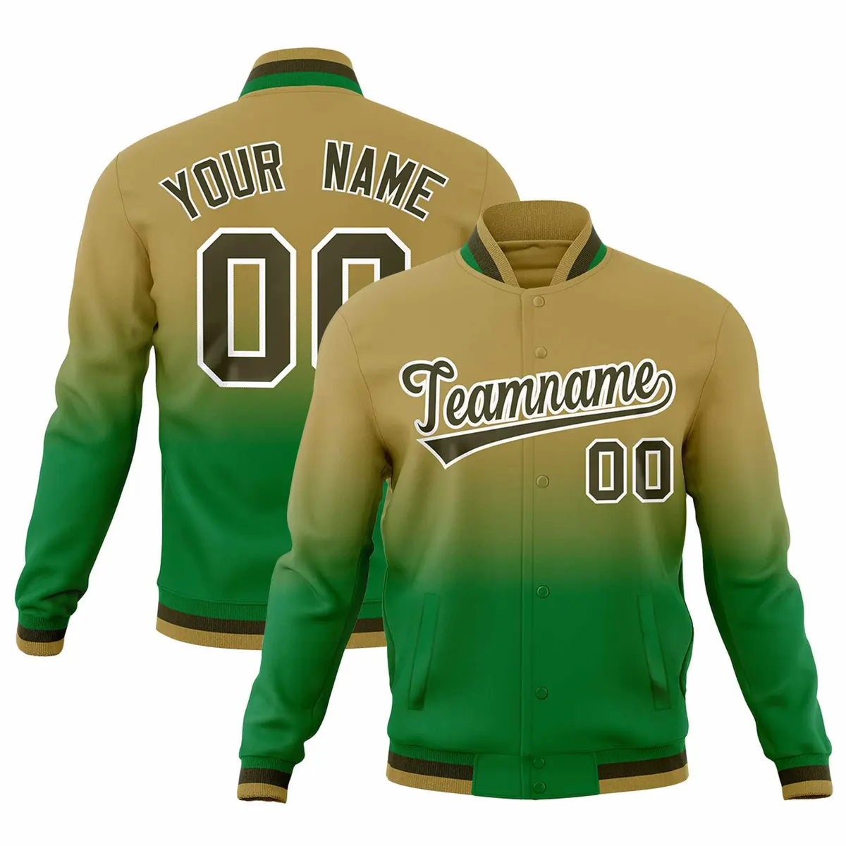 Desert Yellow Kelly Green Gradient Full-Snap Letterman Jacket