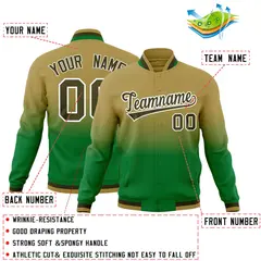 Desert Yellow Kelly Green Gradient Full-Snap Letterman Jacket 2