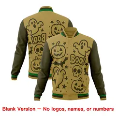 Desert Yellow Kelly Green Olive Halloween Bats Pumpkins Ghost Letterman Jacket 7