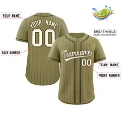 Desert Yellow Olive Stripe Full Button Baseball Jersey 2