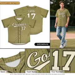 Desert Yellow Olive Stripe Full Button Baseball Jersey 5