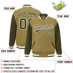 Desert Yellow Olive-White Stripe Varsity Bomber Jacket with Raglan Sleeves 2