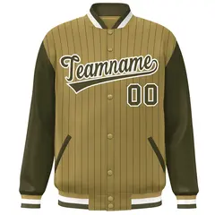 Desert Yellow Olive-White Stripe Varsity Bomber Jacket with Raglan Sleeves 3