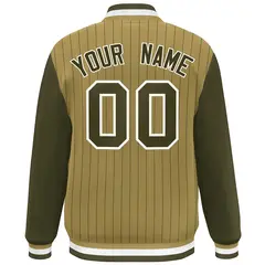 Desert Yellow Olive-White Stripe Varsity Bomber Jacket with Raglan Sleeves 4