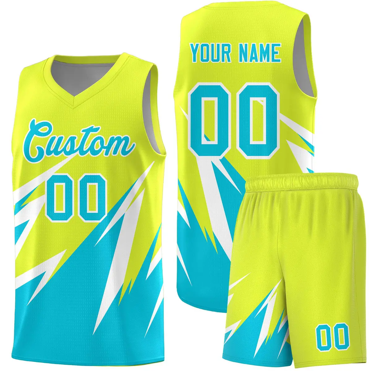 Fluorescent Green Abstract Mountain Pattern Basketball Jersey