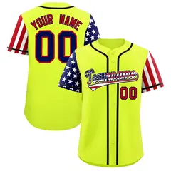 Fluorescent Green American Flag Design Baseball Jersey