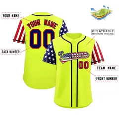 Fluorescent Green American Flag Design Baseball Jersey 2