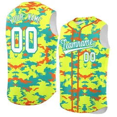 Fluorescent Green Aqua Orange Camo Sleeveless Baseball Jersey