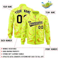 Fluorescent Green Banana Pattern Varsity Letterman Bomber Jacket 2