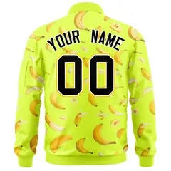 Fluorescent Green Banana Pattern Varsity Letterman Bomber Jacket 4